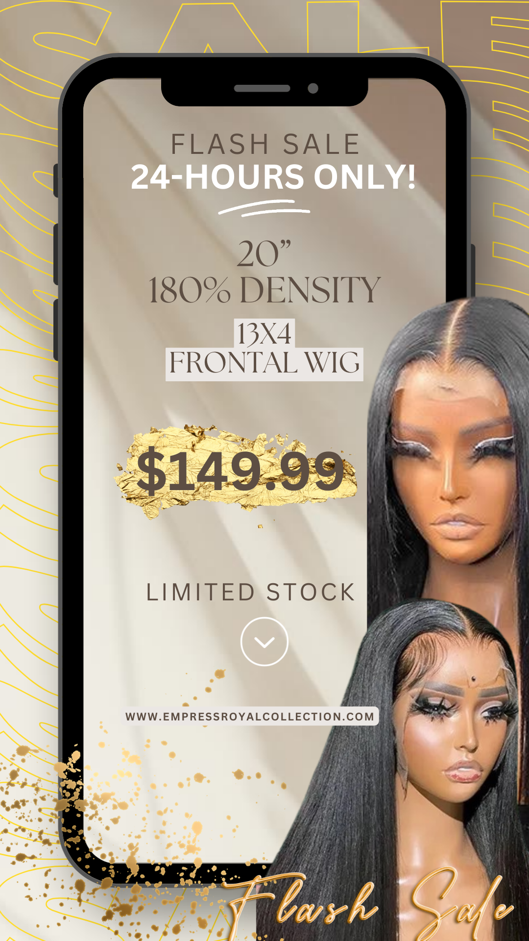 Flash Sale 20” 180% Density Satin Straight Frontal Wig